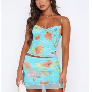 Floral Mesh Mini Skirt & top set - Aqua
